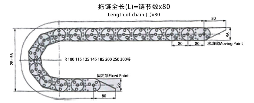 TL80型钢铝拖链安装尺寸图